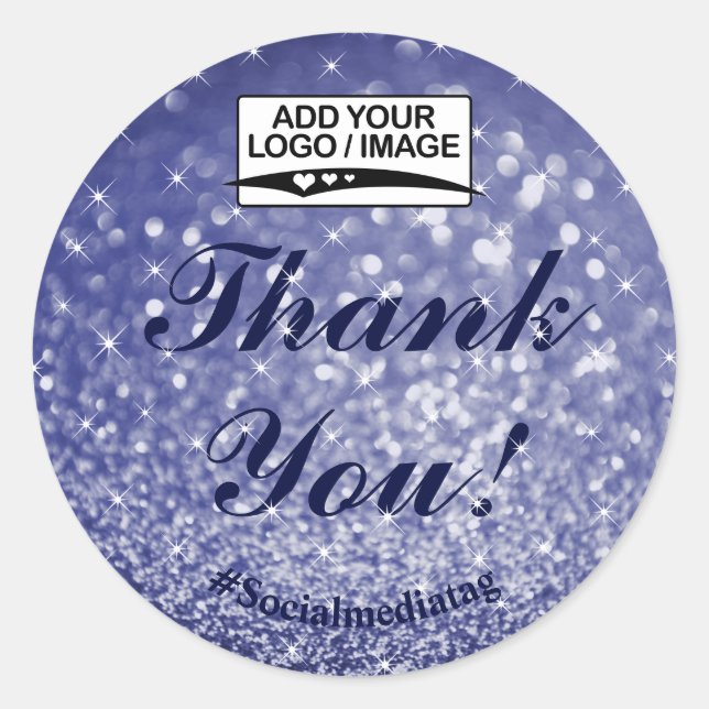 Luxury Dark Navy Blue Glitter Stars Thank You Classic Round Sticker (Front)