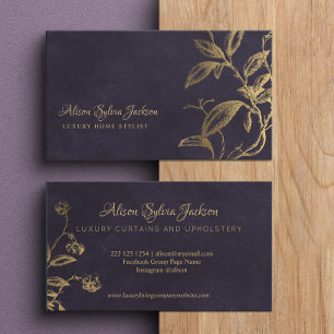 Luxury dark purple elegant faux gold foil foliage business card