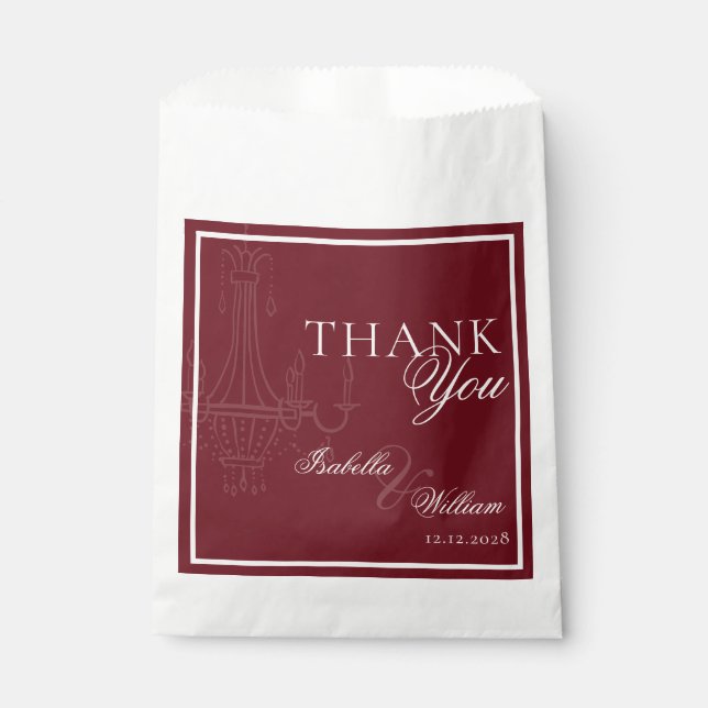 Luxury dark Red Old Money Wedding chandelier Favour Bags (Front)