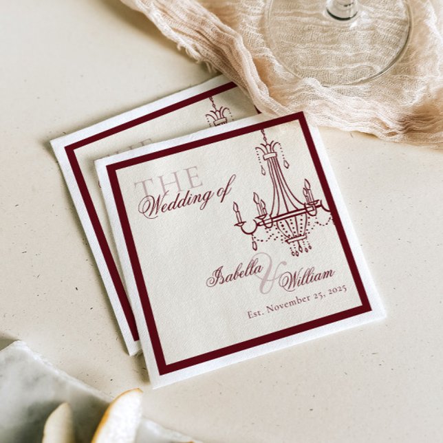 Luxury dark Red Old Money Wedding chandelier Napkin (Creator Uploaded)