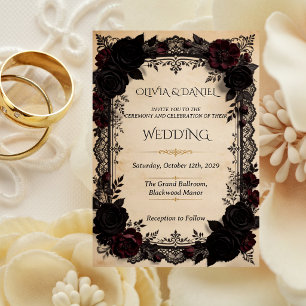 Luxury Dark Romance Black Lace Victorian Wedding Invitation