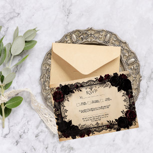 Luxury Dark Romance Black Lace Victorian Wedding RSVP Card