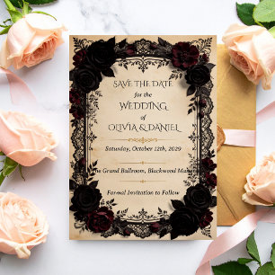 Luxury Dark Romance Black Lace Victorian Wedding Save The Date