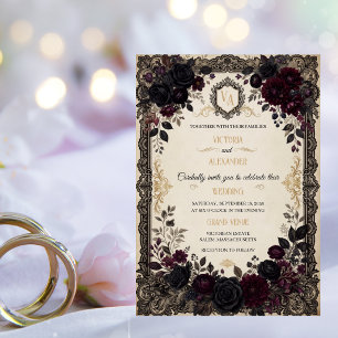 Luxury Dark Romance Gothic Roses Victorian Wedding Invitation