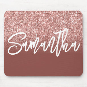 Luxury Dark Rose Gold Glitter Ombre Personalised Mouse Mat