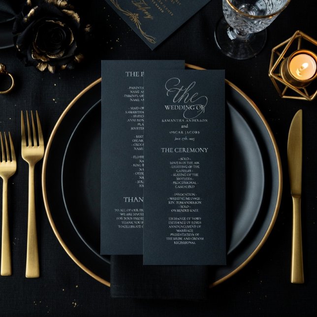 Luxury Dark Slate Wedding Program | Elegant  Menu (Creator Uploaded)