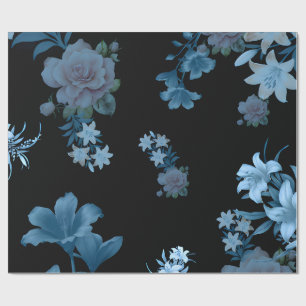 Luxury Dark Teal Floral Pattern Wrapping Paper