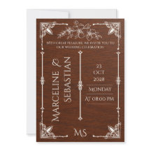 Luxury Dark Walnut Wood Wedding Invitation Card