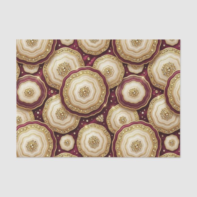 Luxury Decoupage | Burgundy + Gold Agate Geode Tissue Paper (Front)
