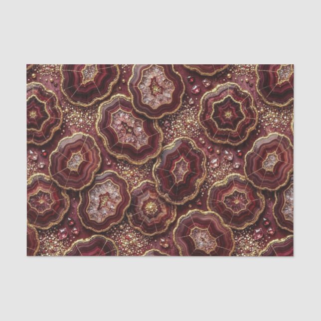 Luxury Decoupage | Burgundy + Gold Agate Geode Tissue Paper (Front)