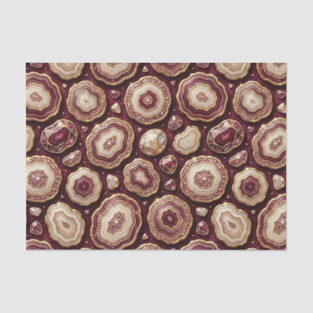 Luxury Decoupage | Burgundy + Gold Agate Geode Tissue Paper (Front)