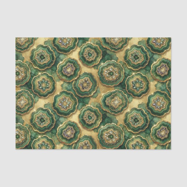 Luxury Decoupage | Forest Green + Gold Agate Geode Tissue Paper (Front)