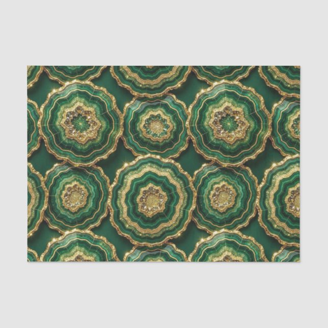 Luxury Decoupage | Forest Green + Gold Agate Geode Tissue Paper (Front)