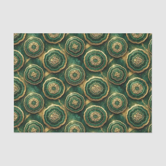Luxury Decoupage | Forest Green + Gold Agate Geode Tissue Paper (Front)