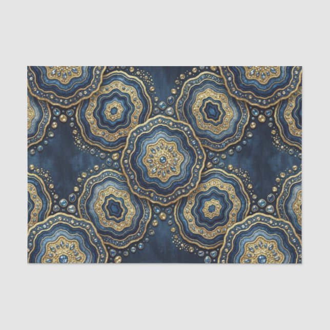 Luxury Decoupage | Navy Blue + Gold Agate Geode Tissue Paper (Front)