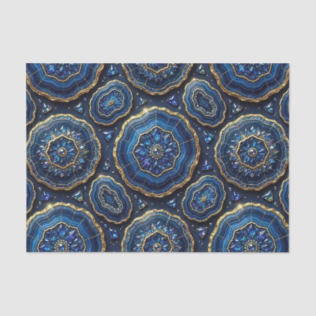 Luxury Decoupage | Navy Blue + Gold Agate Geode Tissue Paper (Front)