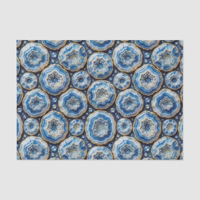 Luxury Decoupage | Ocean Blue + Gold Agate Geode Tissue Paper (Front)