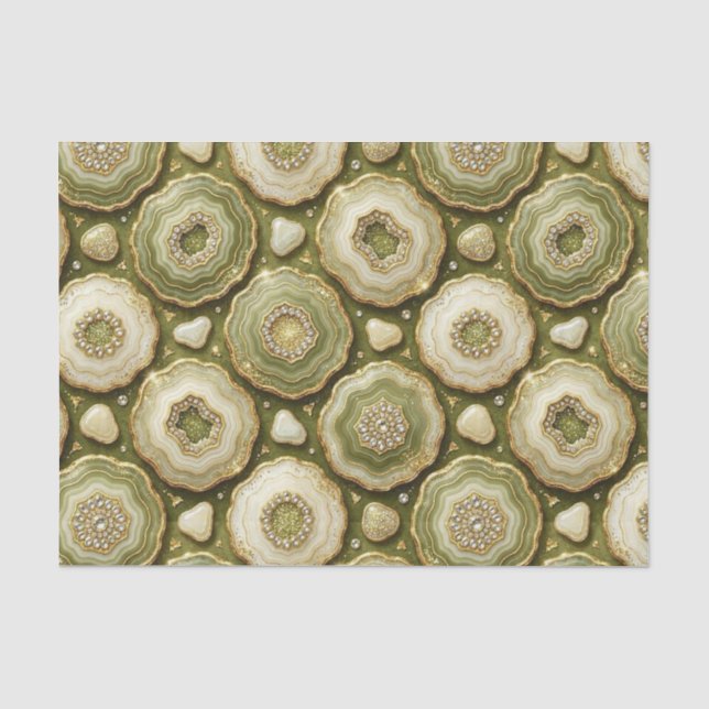 Luxury Decoupage | Olive Green + Gold Agate Geode Tissue Paper (Front)