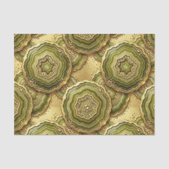 Luxury Decoupage | Olive Green + Gold Agate Geode Tissue Paper (Front)