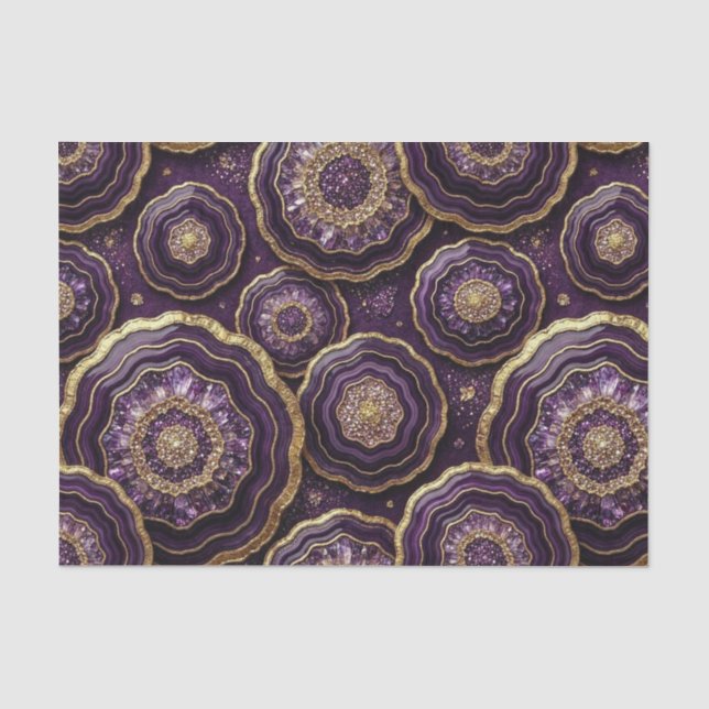 Luxury Decoupage | Purple + Gold Agate Geode Tissue Paper (Front)