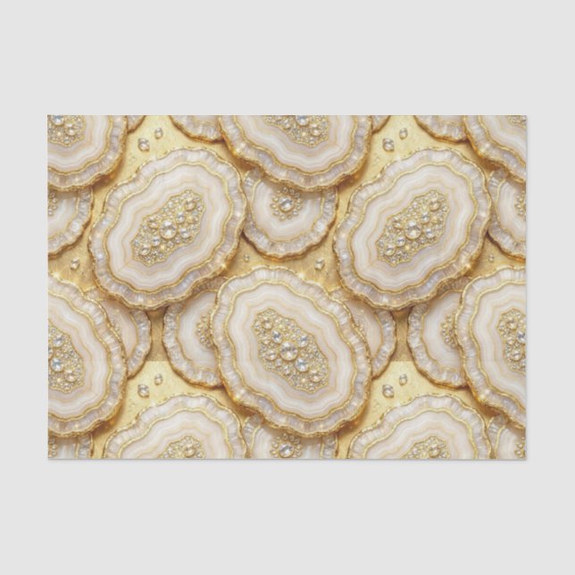 Luxury Decoupage | White + Gold Agate Geode Tissue Paper (Front)