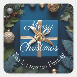 Luxury Deep Blue and Gold Christmas Gifts  Square Sticker