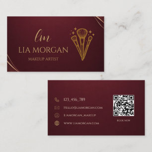 Luxury Deep Burgundy And Champagne Makeup Artist Business Card