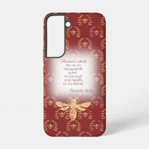 Luxury Deep Red Gold Bee Wreath Grid Faith  Samsung Galaxy Case