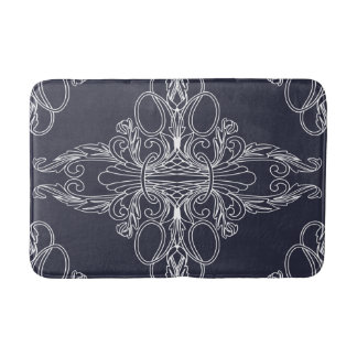 Luxury design, floral pattern, navy blue, white bath mat