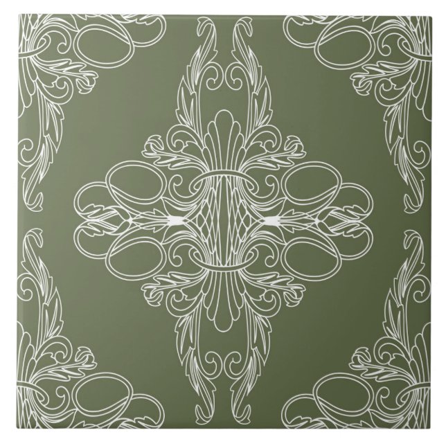 Luxury design, floral pattern, olive green, white tile (Front)