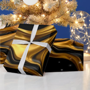 Luxury Designer Black & Gold Liquid Swirl Pattern Wrapping Paper