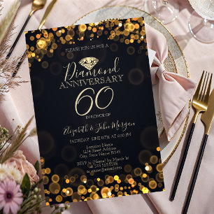 Luxury Diamond Bokeh Dots Wedding Anniversary Invitation