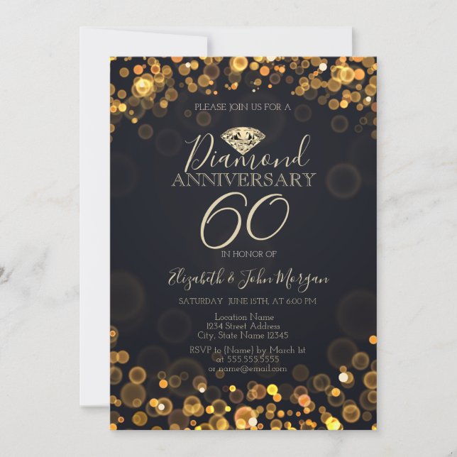 Luxury Diamond Bokeh Dots Wedding Anniversary Invitation (Front)