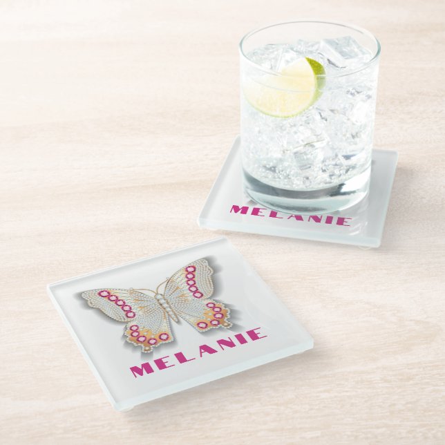 Luxury Diamond Jewelry shiny Beauty butterfly Glass Coaster (Angled)