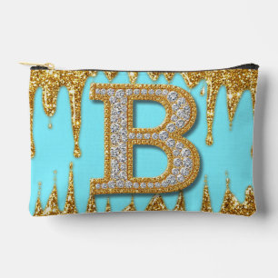 Luxury Diamond Letter B on Gold Glitter Background Accessory Pouch