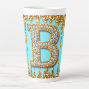 Luxury Diamond Letter B on Gold Glitter Background Latte Mug
