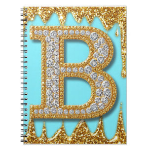 Luxury Diamond Letter B on Gold Glitter Background Notebook