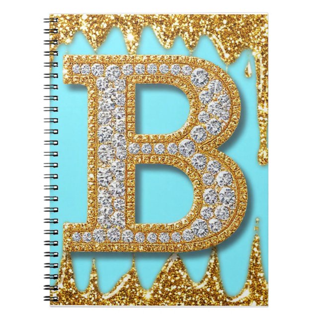 Luxury Diamond Letter B on Gold Glitter Background Notebook (Front)