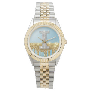 Luxury Diamond Letter I on Gold Glitter Background Watch