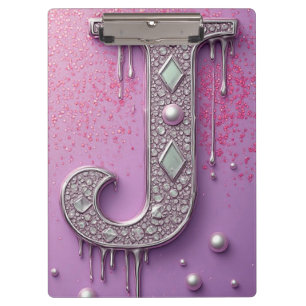 Luxury Diamond Letter J Monogram With Gold Drips Clipboard