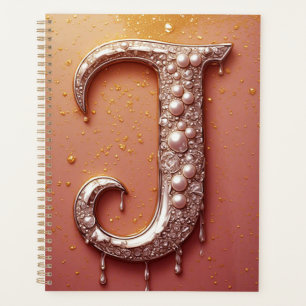 Luxury Diamond Letter J Monogram With Gold Drips Planner