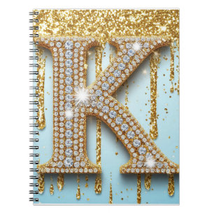 Luxury Diamond Letter K on Gold Glitter Background Notebook
