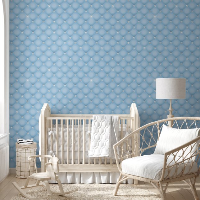 Luxury Diamond Tufted Quilted Light Blue Wallpaper (Kids)