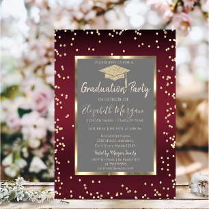 Luxury Diamonds Dark Red Graduation Invitation