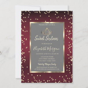Luxury Diamonds Dark Red Sweet Sixteen Invitation