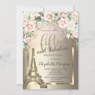 Luxury Diamonds Eiffel Tower,Border Roses 50th  Invitation