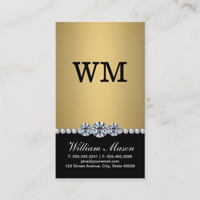 Luxury Diamonds Gold Pearls Business Card (Front)