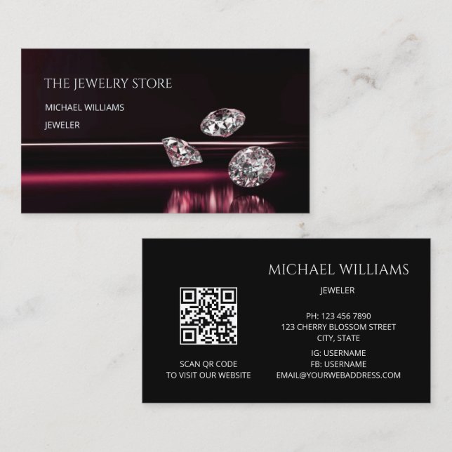 Luxury Diamonds Jeweller Jewellery Store Business Card (Front/Back)