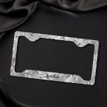 luxury diamonds silver background glittering girly licence plate frame<br><div class="desc">luxury diamonds silver background glittering girly add your name license plate frame</div>