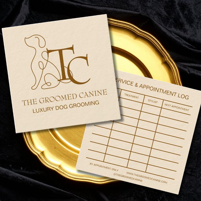 Luxury Dog Grooming Business Card Bronze Champaign (Deep bronze and champaign business card on a gold plate)